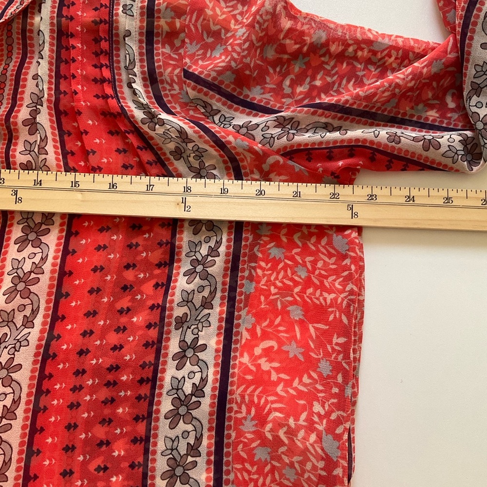 Free People SP Sheer Coral-Red Multi Pattern Button-Up  Tunic Blouse - Picture 7 of 9